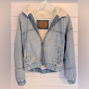 American Eagle faux fur lined denim bomber jacket